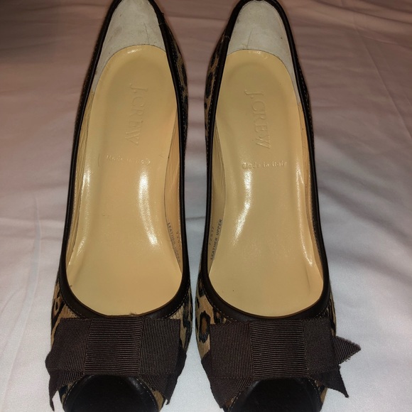 J Crew Isabella 6 1/2 Ocelot Leopard Peep-toe Pony Heels - Picture 2 of 14